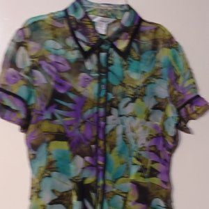 WDNY 2 Piece Shirt with Black Strapped Camisole Women's size 8